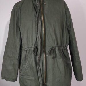 Jacket Large Old Navy Green hooded with Faux Fur Trim Hood 23” pit-pit C4198